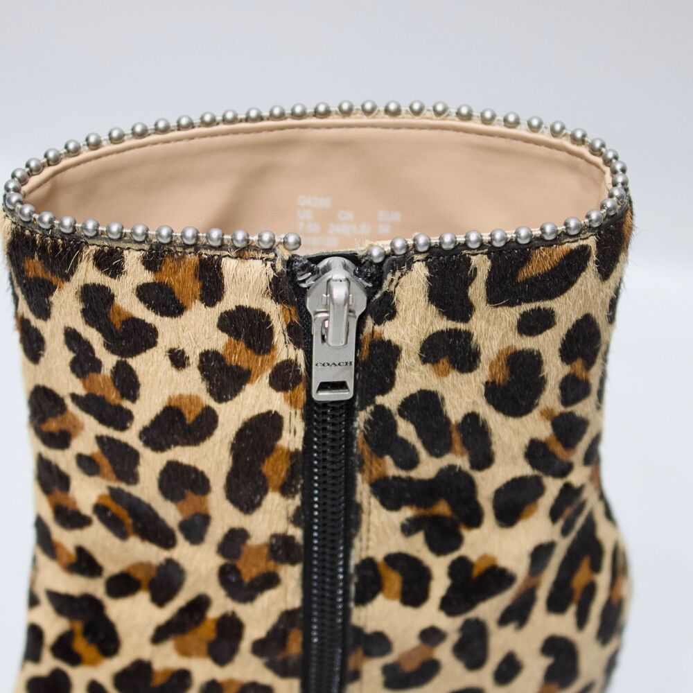 Coach Drea Leopard Print Calf Hair Leather Heeled Bootie Women 7.5B Minimal Wear - Picture 9 of 16